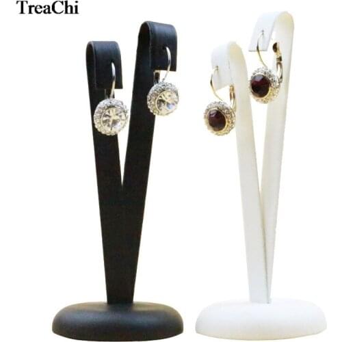 V Shape Display Stand White / Black PU Leather Earring Display Holder Rack Jewelry Organizer Showcase Jewelry Stand Packaging