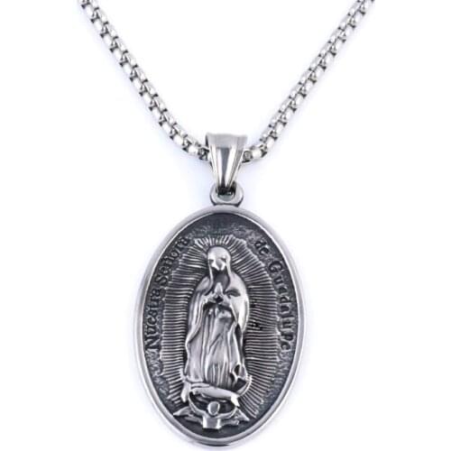 Vintage Blessed Pendant Steel Chain Necklace Women Men Punk Long Chain Jewelry Ellipse Silver Color Drop Necklace Hip Hop