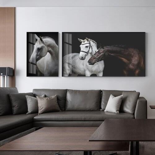 Great Wall Art Canvas Painting White and Brown Horses Poster Wall Pictures for Living Room Bedroom and Aisle Modern Decoration