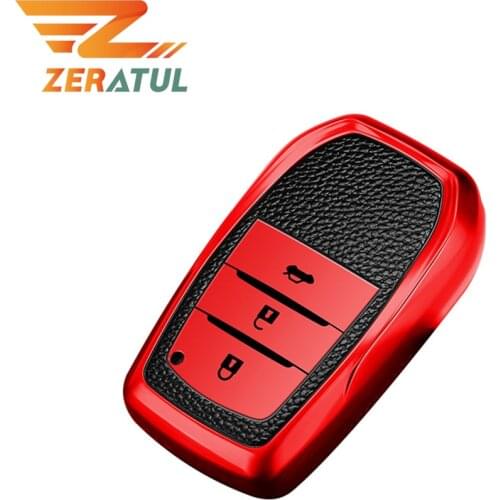 Zeratul Leather Keychain Key Chain Ring for Toyota Rav4 Rav 4 2018 - 2021 Parts 3 Buttons TPU Car Remote Key Cover Case Holder