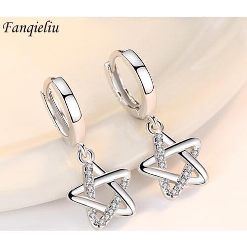 Fanqieliu Fine Jewelry Real 925 Sterling Silver Crystal Drop Earrings Women Luxury Five Star Dangle Earrings Woman FQL3232
