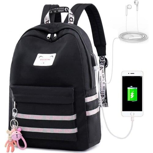 High Quality USB Charging Women School Backpack For Teenage Girls Waterproof Female Travel Laptop Rucksack Anti-theft pocket