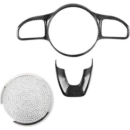 1 Pcs Car Center Control Mouse Multimedia Button Knob Cover Trim & 2 Pcs Car Steering Wheel Button Frame Sticker Trim