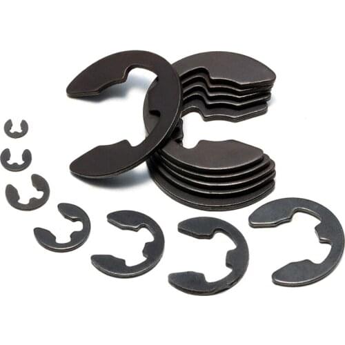 10/50/100 M1.2 M1.5 M2 M3 M3.5 M4 M5 M6 M7 M8 M10 toM24 Black 65mn Steel E Clip Circlip Retaining Ring Washer for Shaft Fastener