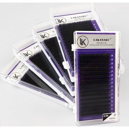 LAKANAKU 16Rows Individual Eyelash Extension Best Synthetic Lash Extentions Mix Trays Private Label Supplies All Size Cilios