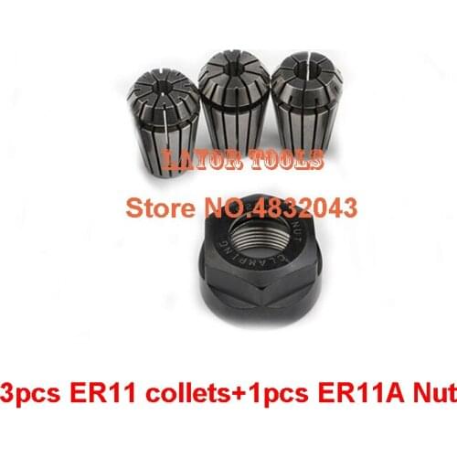 Free shipping, 3pcs ER11 collets 3.175mm ,4mm,6mm+1pcs ER11A Nut for CNC milling lathe tool, collets clamping and nuts