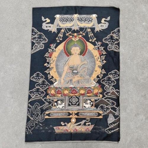 36 inch Tibet Silk embroidery black Sakyamuni Compassion Goddess Tangka Thangka Painting Mural