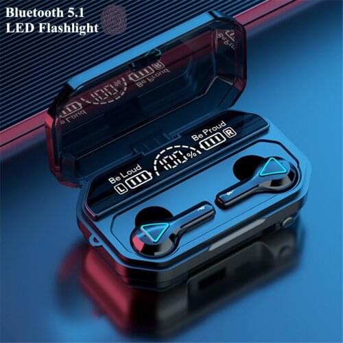 Wireless Headphone 2000mAh TWS Bluetooth 5.1 Earphone 9D Stereo Video Games Waterproof Earbuds Headsets With LED Flashlight