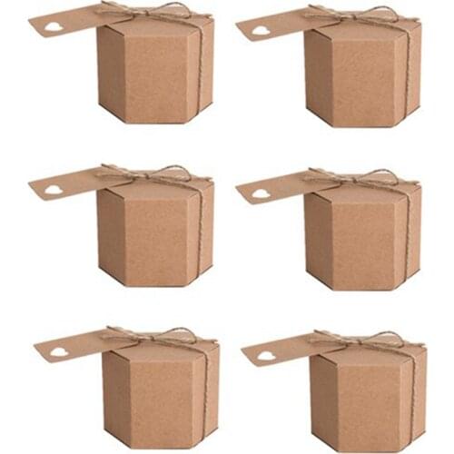 Big deal 100 Pcs Hexagonal Carton Kraft Paper Candy Box Packaging Candy Box Small Gift Box,Wedding Gift Box