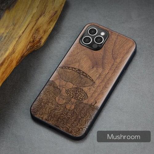 Carveit For iPhone 7 8 Plus 12 Mini 11 Pro Max X XS XR SE 2020 Silicon Bumper Case Walnut Phone Protective Wood Back Covers Hull