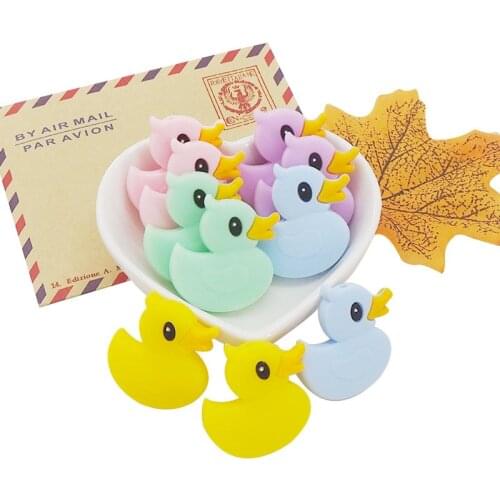 Chenkai 10PCS Duck Shaped Baby Silicone Beads Teether Baby Cartoon Teething For DIY Baby Necklace Pendant Bracelet Accessories