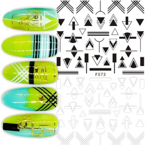 Black White 3D Nail Stickers Flower Geometric Design Adhesive Transfer Sticker for Nails Tropical Plants Decals Decoration