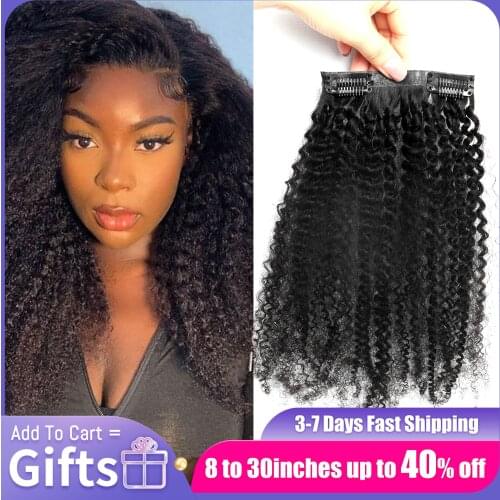 Comingbuy Clip In Human Hair Extensions 4B 4C Kinky Curly Brazilian Natural Color Clip In Hair Extension 7pieces and 120g/set