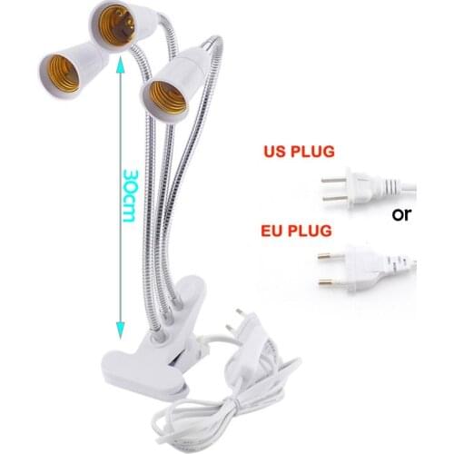 3 Head Flexible Light Clip E27 Socket With On/Off Switch Lamp Holder For Desk Light LED Plant Grow Bulbs Base EU/US Plug