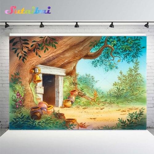 Spring Forest Fairy Tale Wonderland Arched Tree Hole Honeypot Bear Baby Child Backdrop Photography Background for Photo Studio