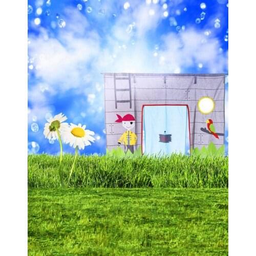 Lawn Flowers Cartoon Boy for Children Photography Backdrops Photo Props Studio Background 5x7ft