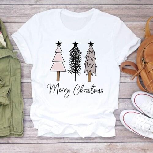 Women Star Tree Lovely Printing New Year Merry Christmas Print Tshirts Clothes Graphic Female Top T Shirt Ladies Tee T-Shirt