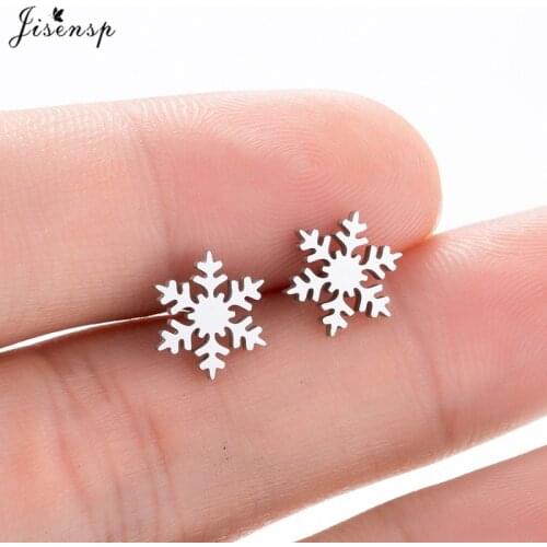 Jisensp Stainless Steel Cute Snowflake Stud Earrings for Women Birthday Christmas Gift Flower Earrings Jewelry Gift pendientes