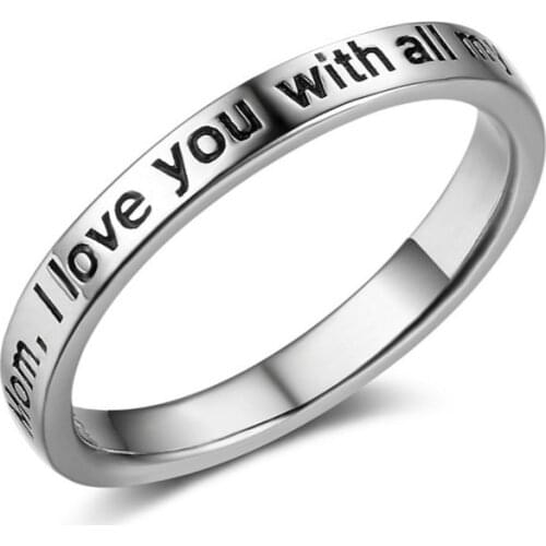 Classic Engraved With Mom. L Love You With All My Heart Letter Jewelry Ring Fashion Women Anniversary Ring Give Mother Best Gift