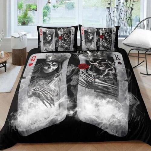Couple Sugar Skull Bedding Sets Queen Size 3D Poker Skull Duvet Cover Set Bed US AU Size Bedline Bedline