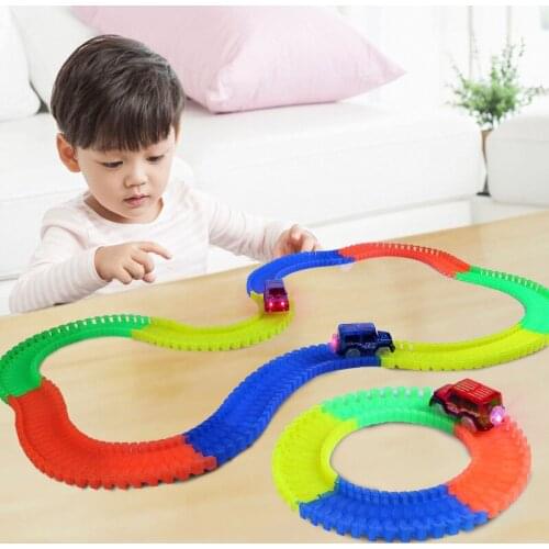 Creative Glow Racing Track Set Flexible Tracks Toy 220Pcs Led Car Assembly Educational Luminous Toys Gifts For Children Kids