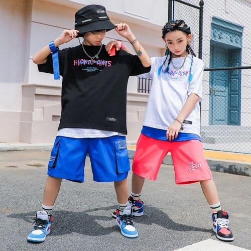 Summer Short Sleeved Crop Tops Loose Shorts Hiphop Streetwear For Kids Jazz Modern Dance Costumes Hip Hop Rave Clothes DN9280