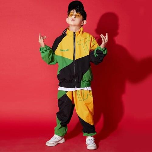 Cool Boys Hip-hop Costume Kids Dance Costumes for Boys Children Sport Street Dance Drumming T Stage Show Dance Costume BL1503