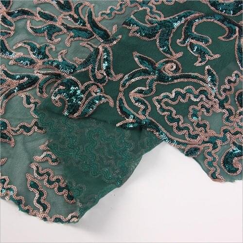 Lace169 Green/Black Sequins Embroidery Mesh Yarn Sequined Fabric Fashion Luxury Womens Dresses Stage Dress Wedding Fabrics