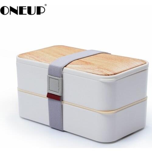 ONEUP Lunch Box Wood Grain Bento Box With Tableware 2021 New Healthy Eco-friendly Insulation Portable Food Storage Container