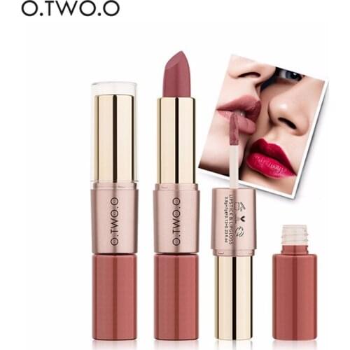 O.TWO.O 2 in 1 Matte Lipstick Long-lasting Waterproof easy to wear natural soft Lip stick lipgloss Lips Makeup cosmetics N9107