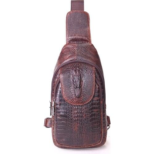 Retro leisure Crocodile pattern chest bag Genuine Leather mens Crossbody bag First layer cowhide shoulder bag Messenger bag