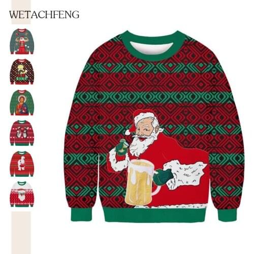 3D Funny Santa Sweaters Unisex Christmas Ugly Tops Novelty Funny Jumpers Tops Mans Sweatshirts Autumn Xmas Clothing