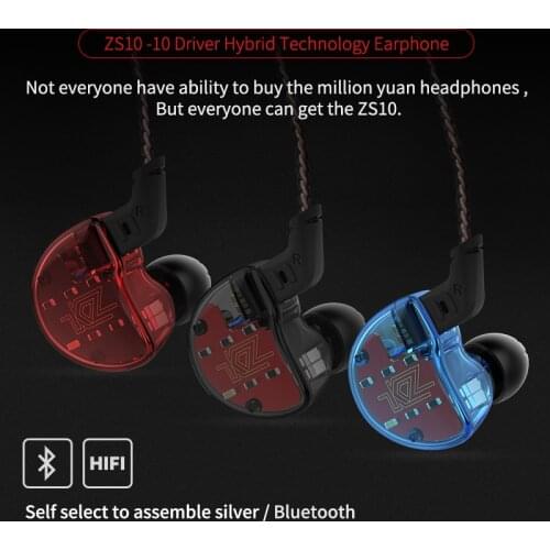 KZ ZS10 Headphones 10 Driver In Earphone 4BA+1DD Dynamic Armature Earbuds HiFi Bass Headset Noise Cancelling Ear Monitors hybrid