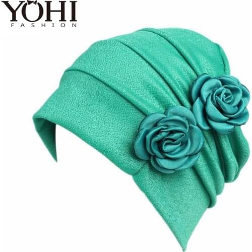 2018 New Hot Sale warm elegant fashion double 3d flower Chemo beanie Cap Sleep comfort Turban Hat for women