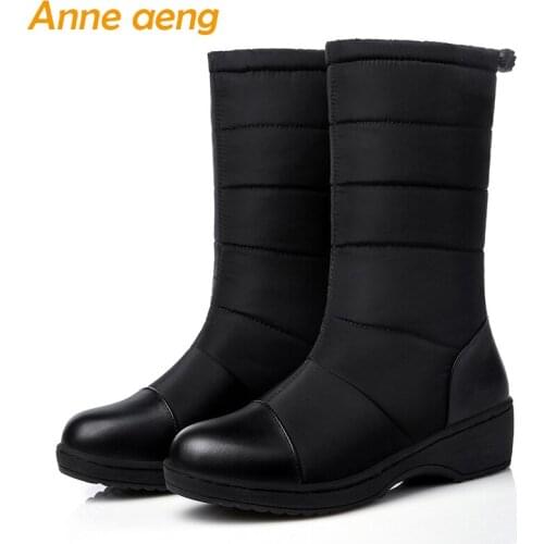 2018 New Winter Mid-Calf Boots Middle Wedge Heel Waterproof Round Toe Sexy Ladies Women Shoes Black Down Snow Boots Big Size