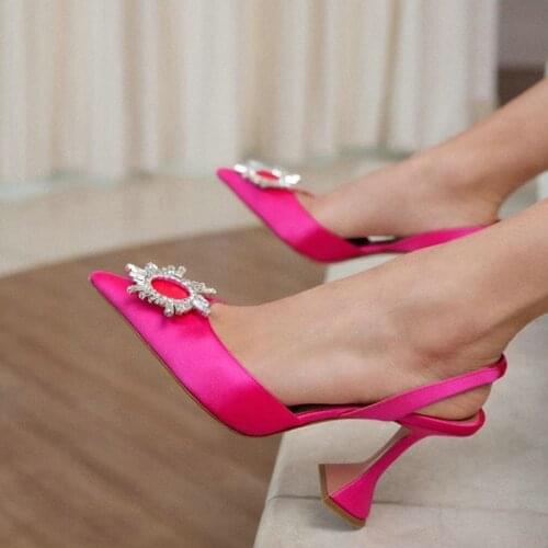 2021 New Sunflower Sandals Crystal Buckle Rhinestone High Heels Wine Glass With Pointed Sandals For Ladies