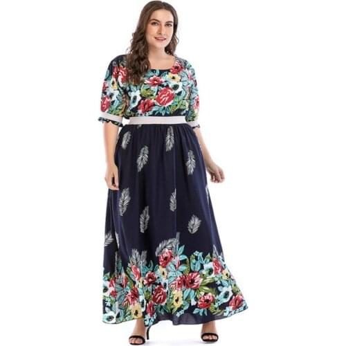 New summer womens dresses print bohemian dresses beach dress european dresses o-neck plus size xl-5xl size 5238