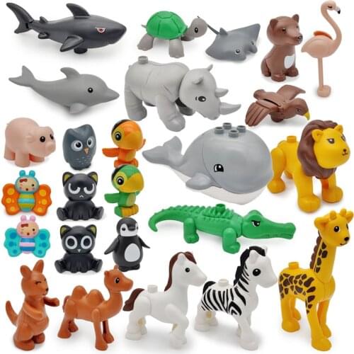 New Large Building Block Ocean Zoo Whale Crocodile Lion Kangaroo Dolphin Wild Animal Block Enlighten Toys For Children Gift