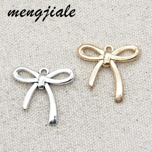 MENGJIALE 18pcs/lot metal antique silver charms bow tie charms pendant for necklace jewelry findings 27*25mm