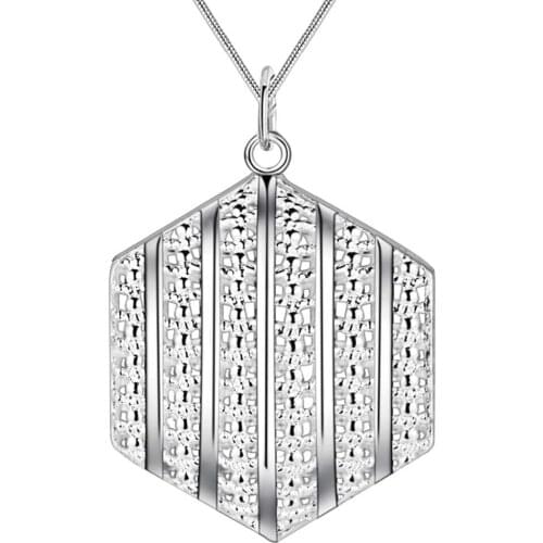 Wholesale Charm Silver Color Pendants For Women Jewelry Necklace Lady Fashion Jewelry Pendant The Hollow Hexagonal AN079