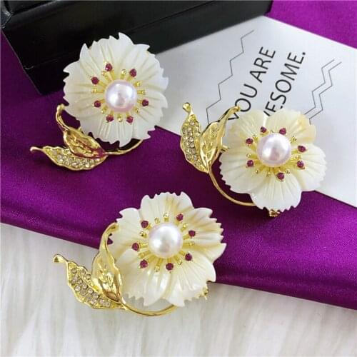 Flower Style Brooch Pin Mountings Base Findings Women Jewelry Settings Parts for Pearls Beads Stones Crystals Agate Coral