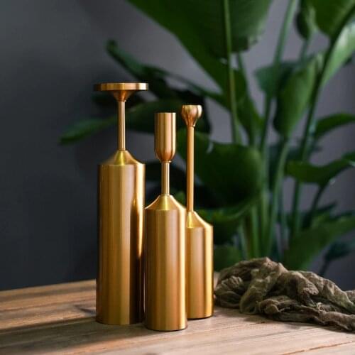 Simple Moments Metal Gold Plated Candle Holders High Quality Pillar Wedding Candlestick Home Decoration