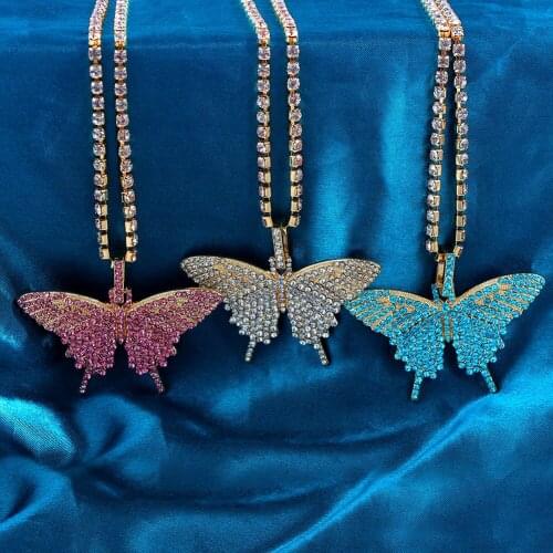 Crystal Animal Butterfly Pendant Necklace For Women Shiny Cute Rhinestone Tennis Chain Choker Statement Gold Jewelry Gift