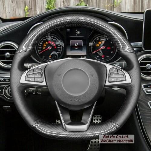 DIY Hand Stitching PU Carbon Fiber Black Leather Car Steering Wheel Cover for Mercedes-Benz C200 C300