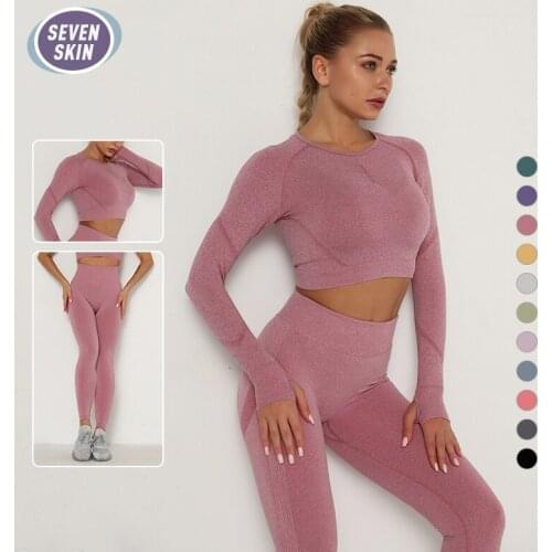 SEVEN SKIN Women 2pcs Seamless Yoga Set Gym Sport Suits Workout Clothing Long Sleeve Top High Waist Leggings Fitness Sports Wear