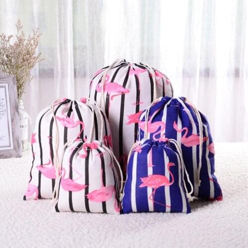 Printed cotton string bundle pocket linen underwear storage bag travel collection gift bag