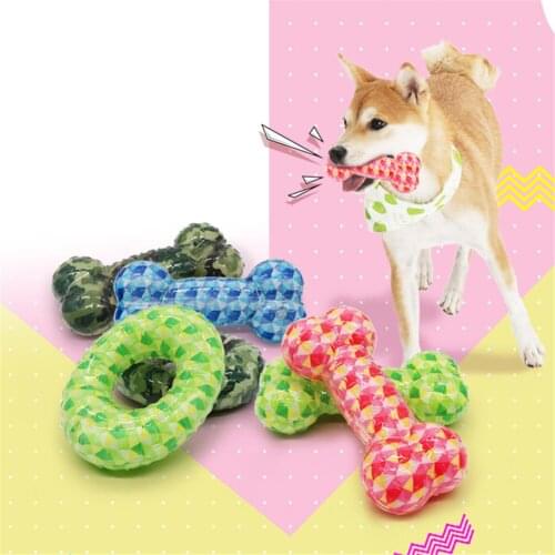 Dog Non-woven Squeaky Chew Ball Toy Pet Interactive Bite Resistant Training Molar Chew Bone Shape Colorful TPR Vocal Balls Toy