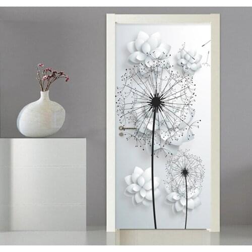 Modern 3D Stereo Dandelion Vinyl Door Mural Living Room Bedroom Home Decor Wall Sticker PVC Self-Adhesive Waterproof Door Poster