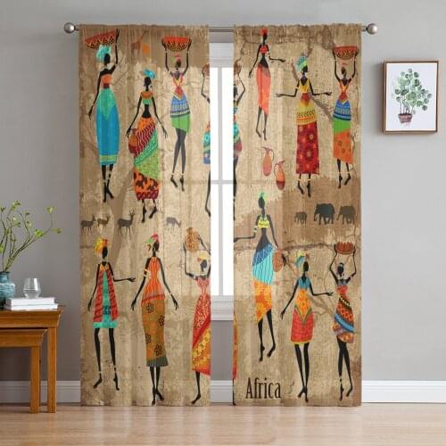 Tulle Curtains for Living Room Woman Folklore Vase Bedroom Study Window Sheer Curtains Kitchen Balcony Interior Voile Curtains