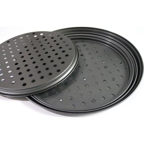 28/32cm Steel Non-stick Pizza Baking Pan Plate with Hole Bakeware Baking Tool